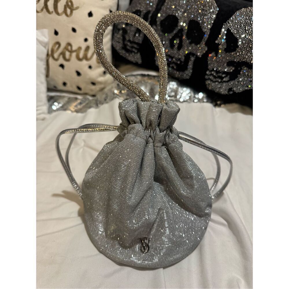 Victoria’s Secret VS glitter mini drawstring top handle bucket Bag pouch purse - Picture 4 of 8